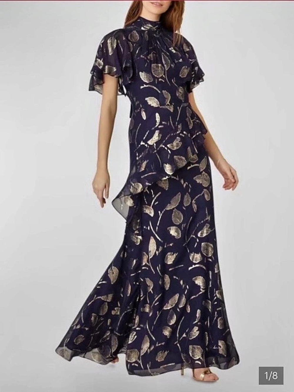Shoshanna Midnight Quinn Dress Floral Maxi Black & Gold
